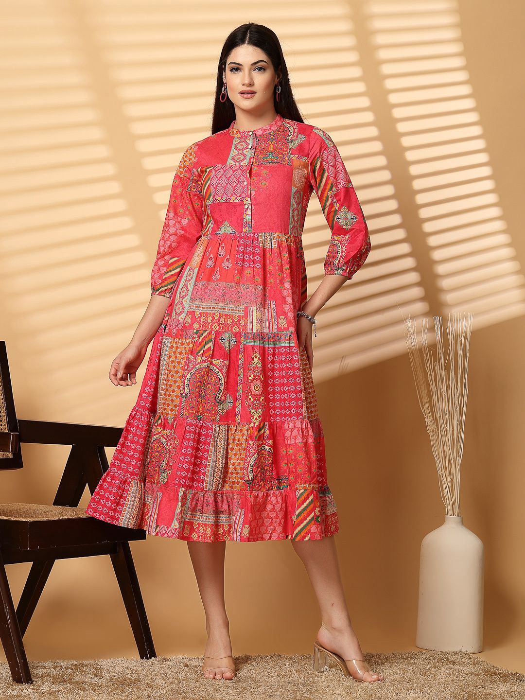 COSMIC TRIO Print A-Line Midi Dress