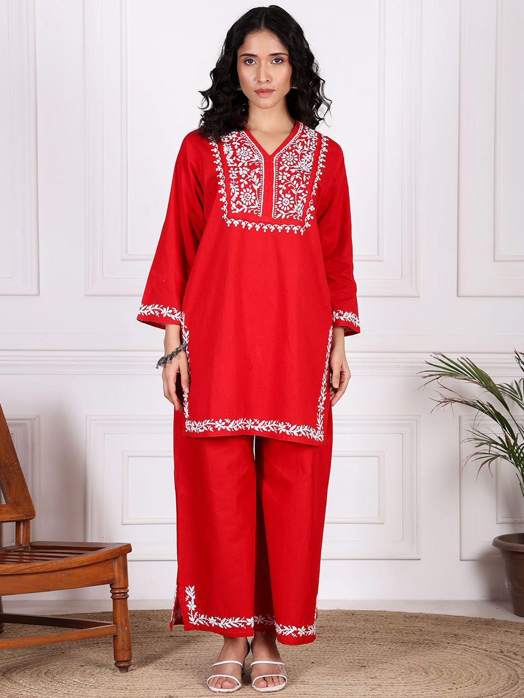Chowkhat Chikankari Pure Cotton Kurta & Palazzo Co ord set
