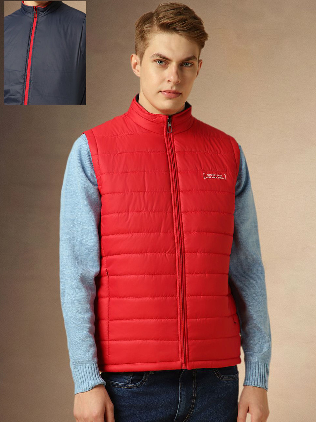 Dennis Lingo Sleeveless Mock Collar Reversible Padded Jacket