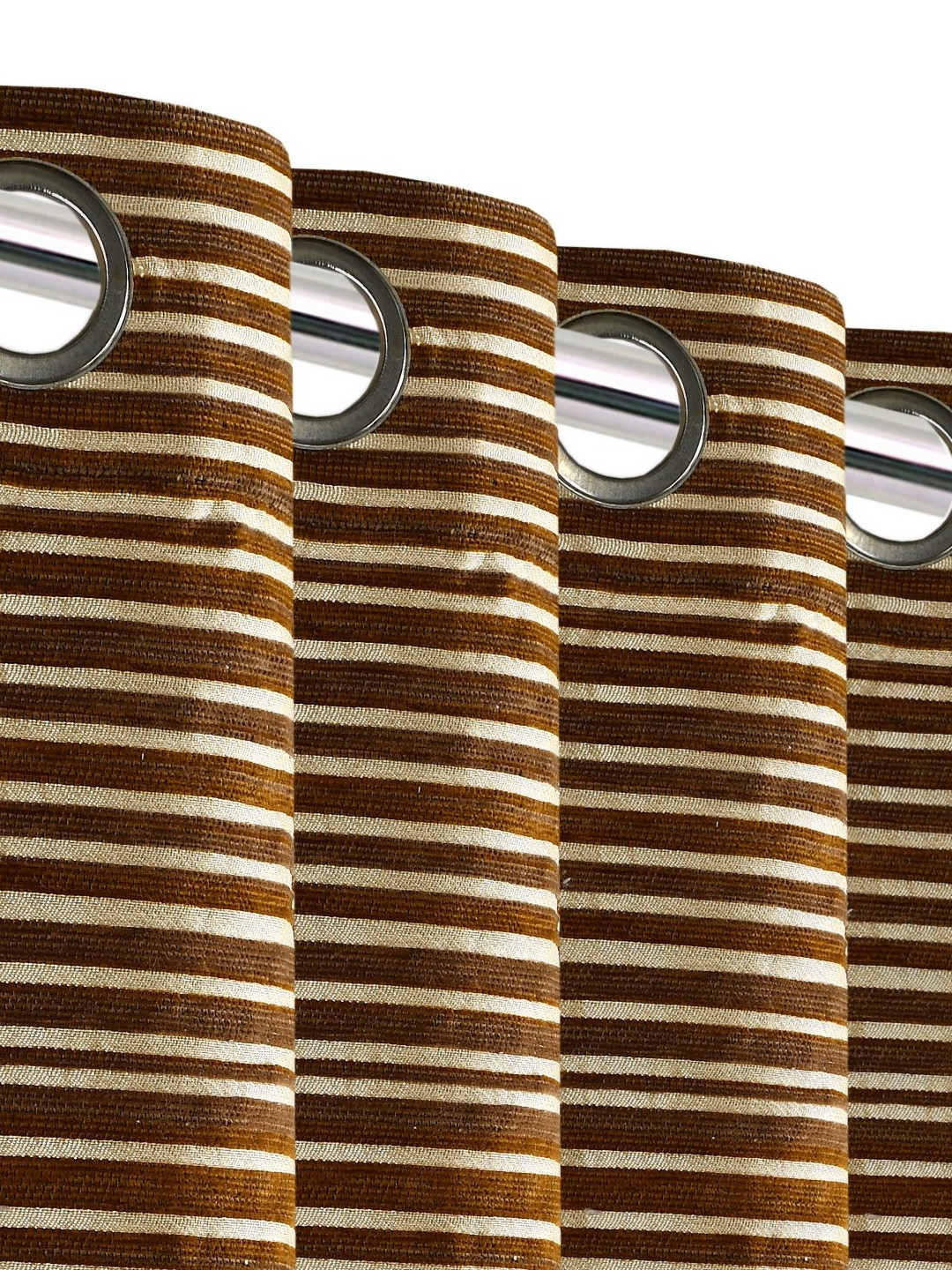 Saral Home Gold Toned & Off White Striped Black Out Window Curtain