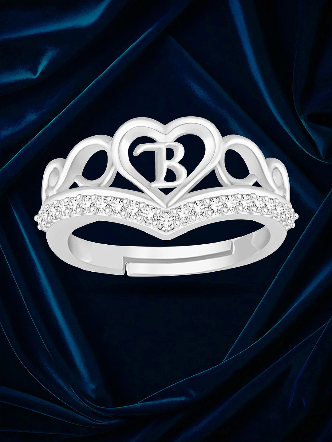 Heer Collection  Silver-Plated Heart Shaped With B AD-Studded Finger Ring