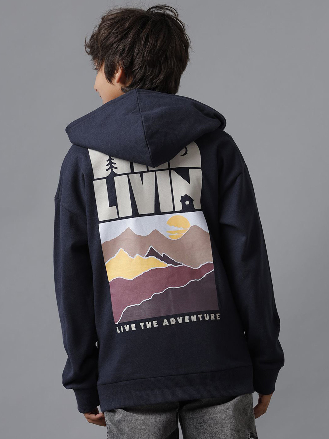 UNDER FOURTEEN ONLY Boys Typography Printed Hood Cotton Front-Open Sweatshirt
