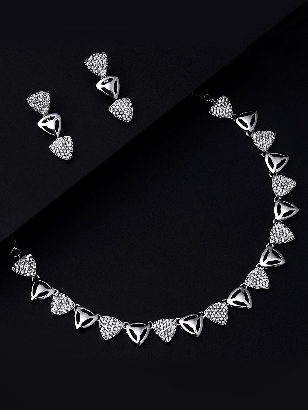 Cierra  Silver Plated AD Stone Studded Oval Shape Necklace & Earrings