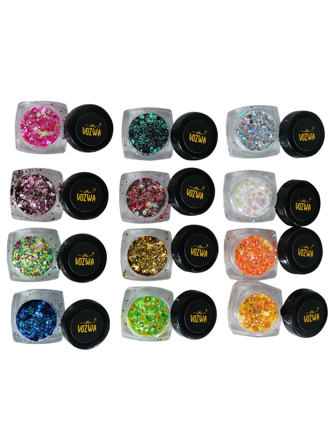 VOZWA Set Of 12 Color Chunky Glitter Eyeshadow- 2g Each