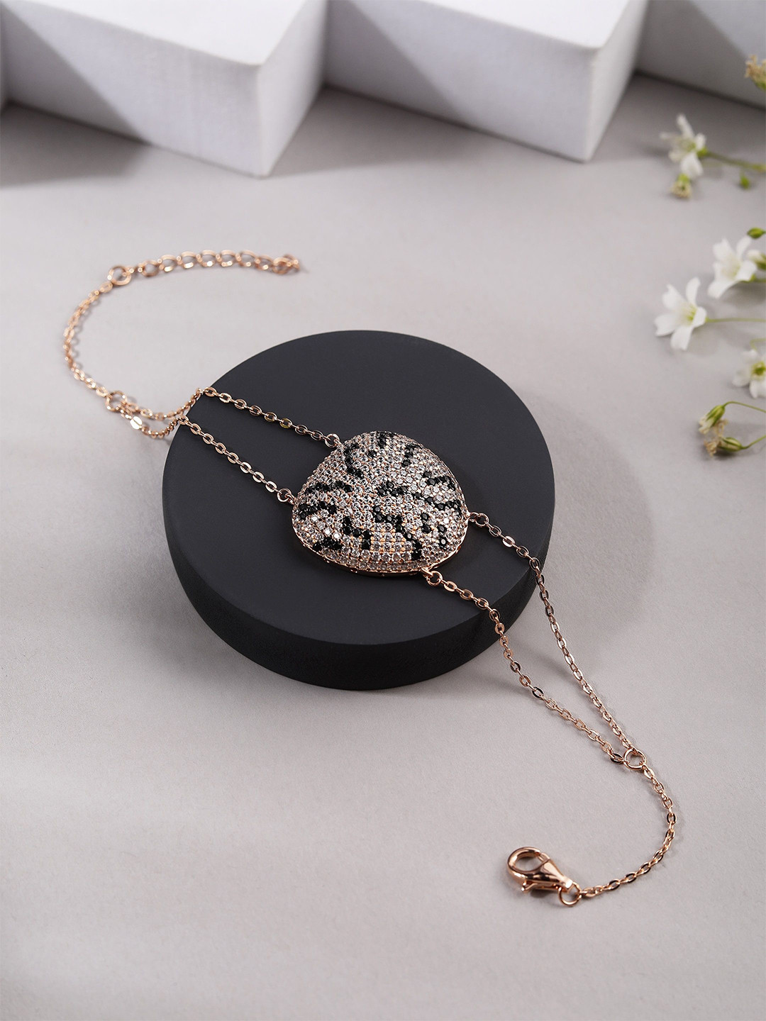 DIAVO 925 Sterling Silver Rose Gold-Plated Glistening Midnight Wraparound Bracelet