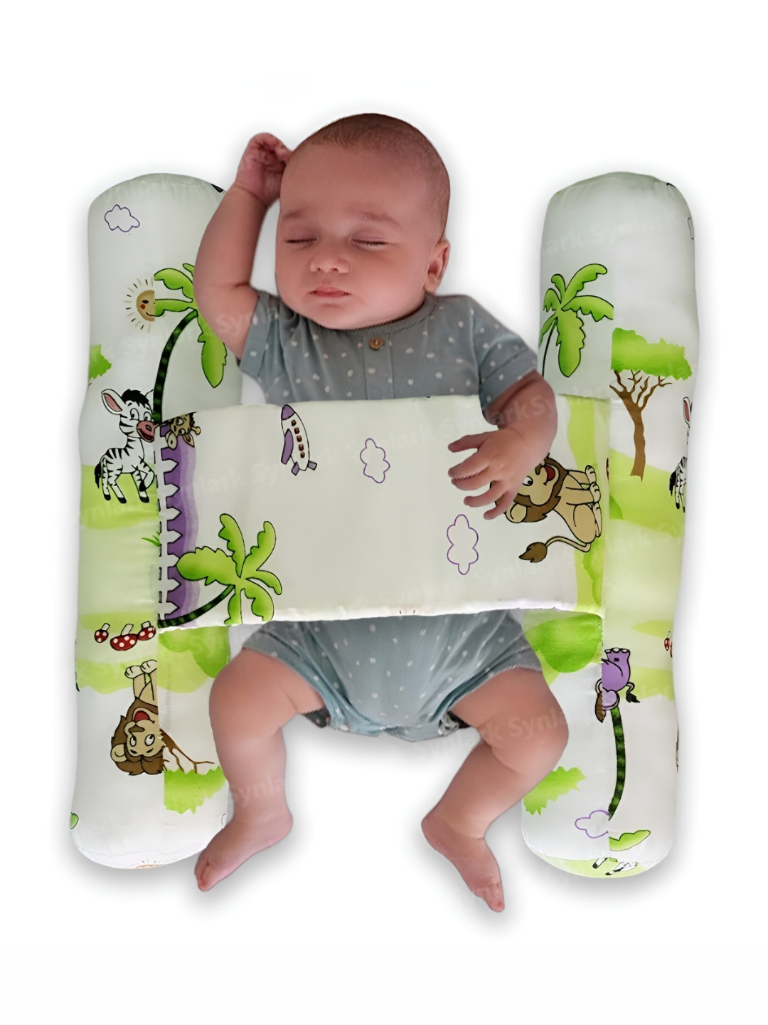 NeonateCare Infants Whit & Green Anti Rolling Bolster Pillow