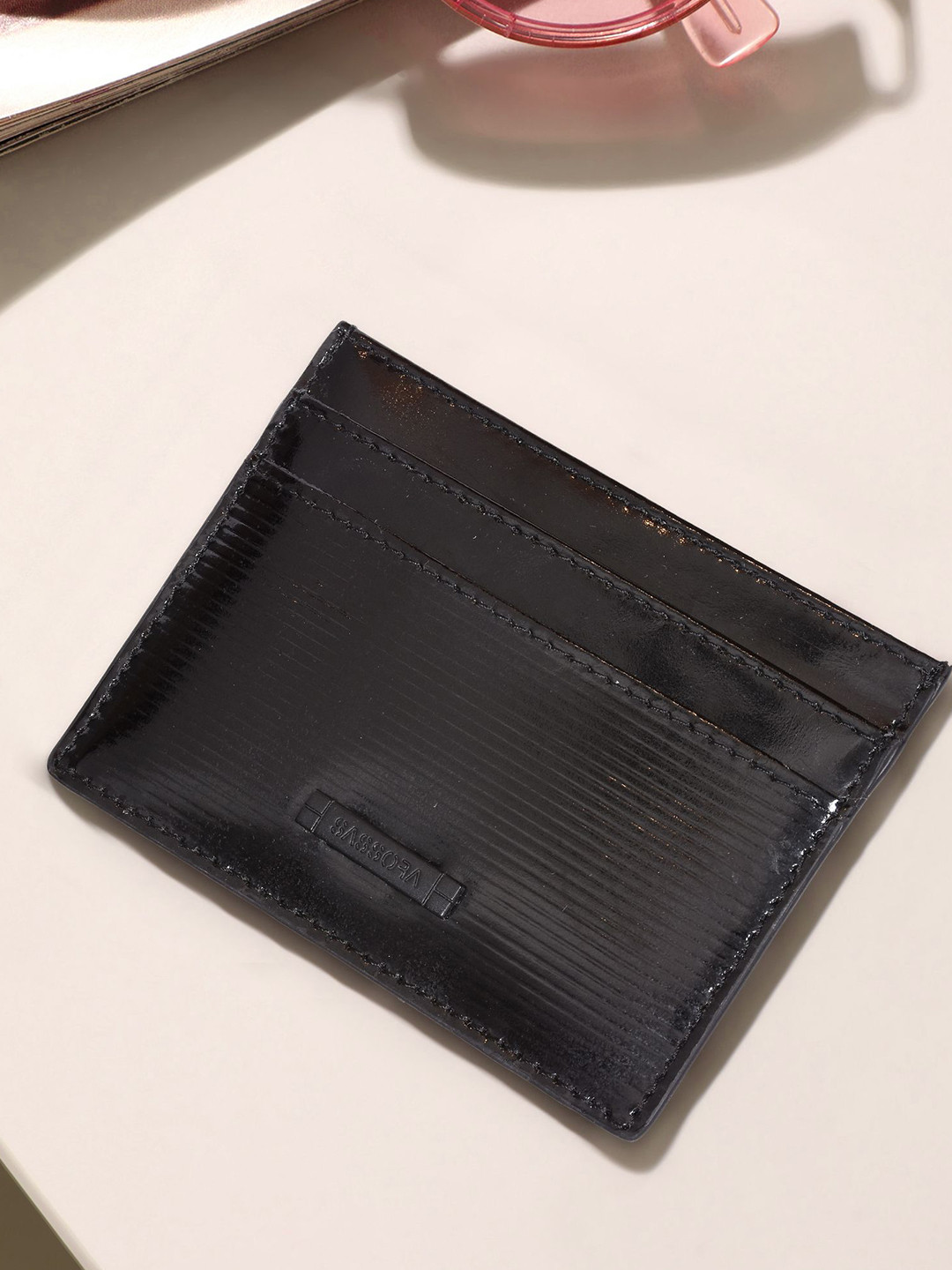 Sassora Adults-Unisex Striped Leather Card Holder