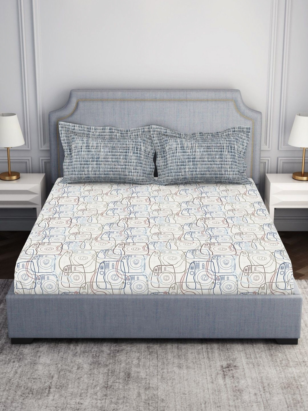 SPACES Taupe Abstract Cotton Skin-Friendly 144 TC Queen Bedsheet with 2 Pillow Covers-224 x 274 cm