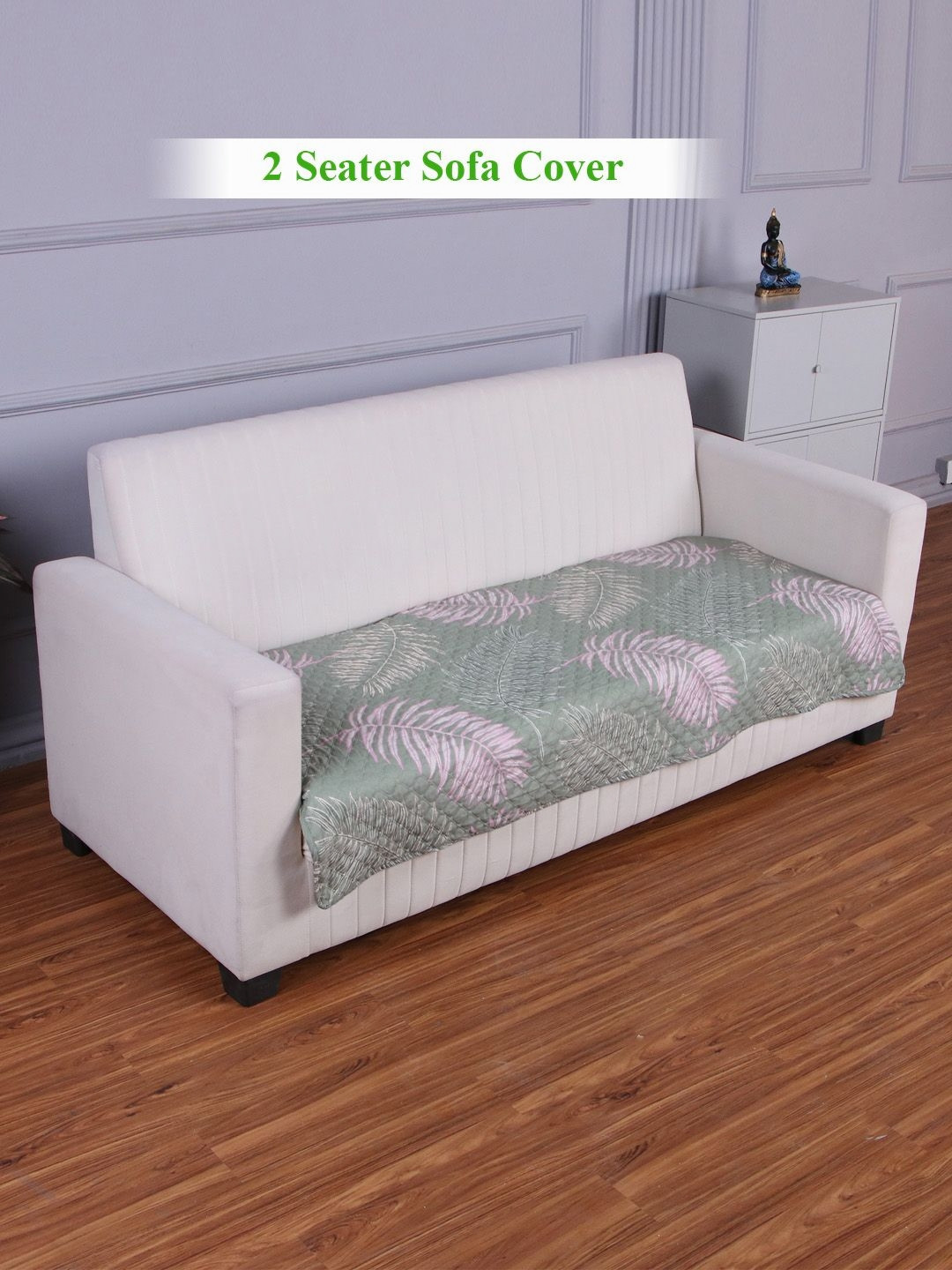 HOKIPO Pastel Green Printed Quilted 2 Seater Sofa Cover Mat
