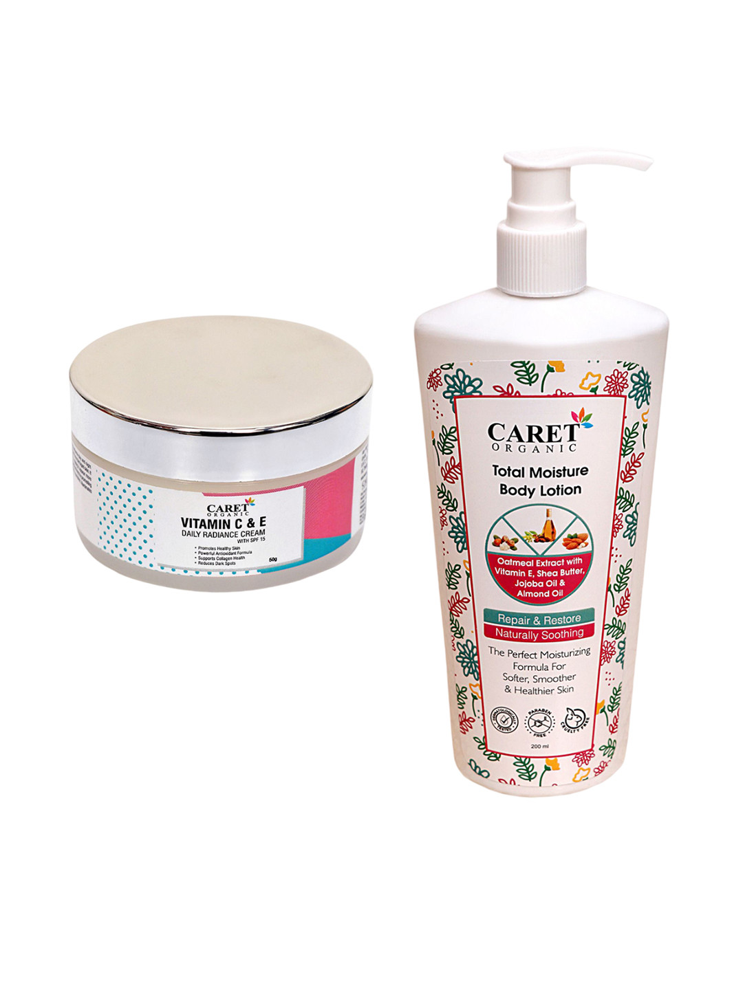 CARET ORGANIC Vitamin C & E Daily Radiance Cream 50 g With Total Moisture Body Lotion 200