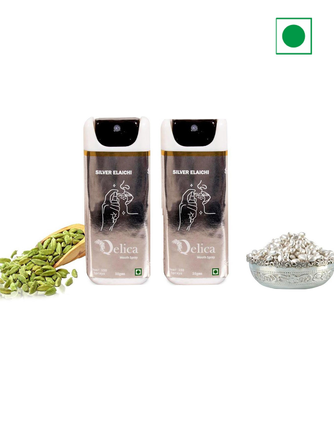 Qelica Set Of 2 Silver Elaichi Mouth Freshener Spray 10 g Each