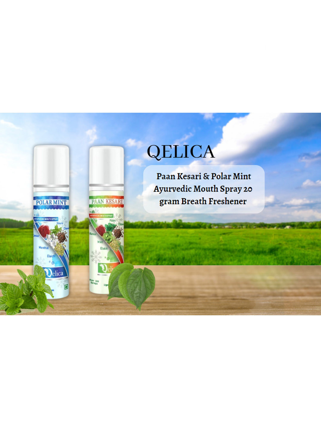 Qelica Set Of 2 Polar Mint & Paan Kesari Fresh Breath Spray-10g Each
