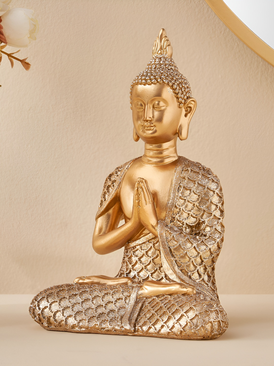 Home Centre Corsica Enlighten Buddha Gold Polyresin Glossy Living Room Small Showpiece - 7.5 Inches