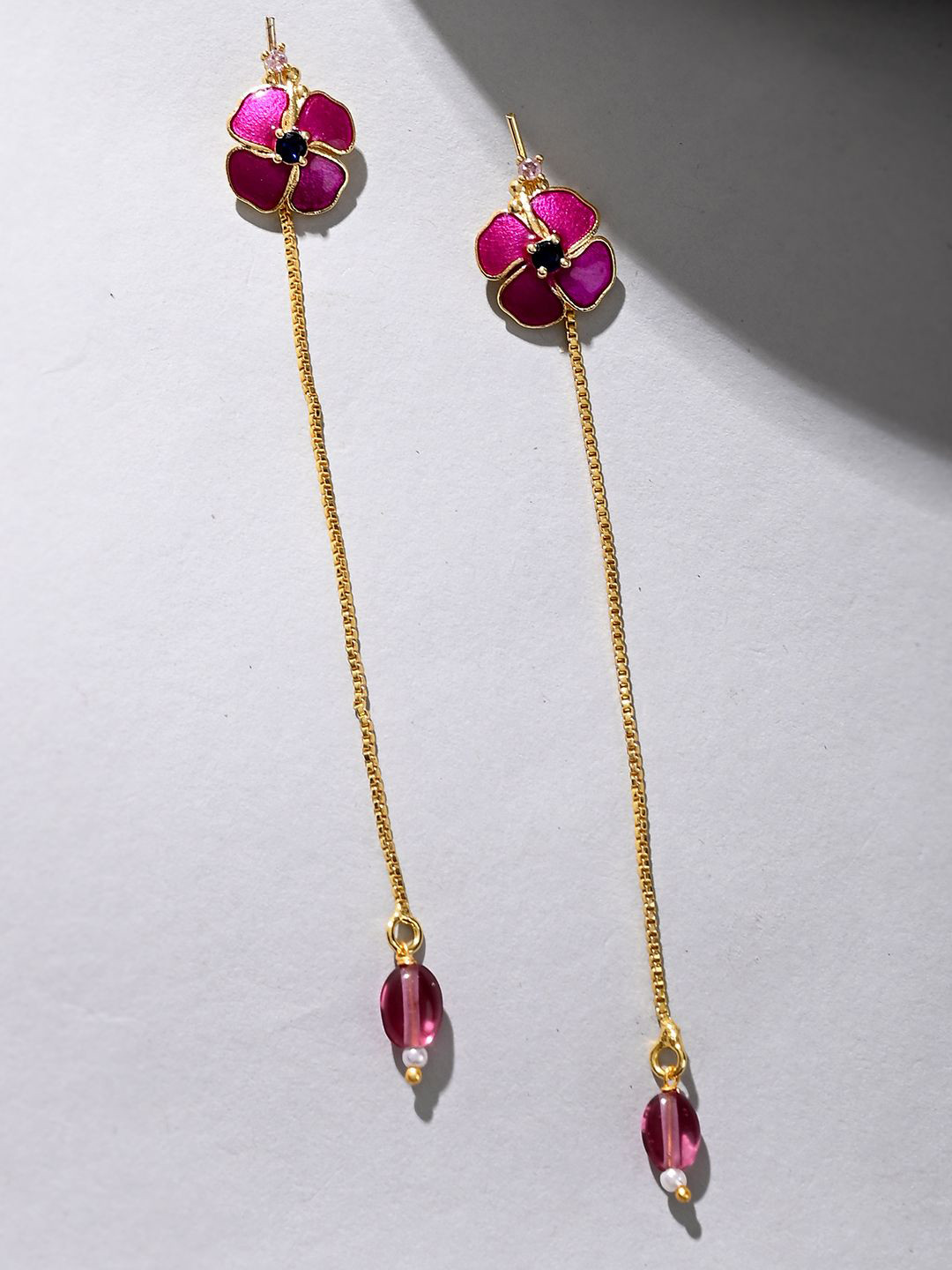 House of Pataudi Gold Plated AD Studded Floral Charm Classic Drop Earrings