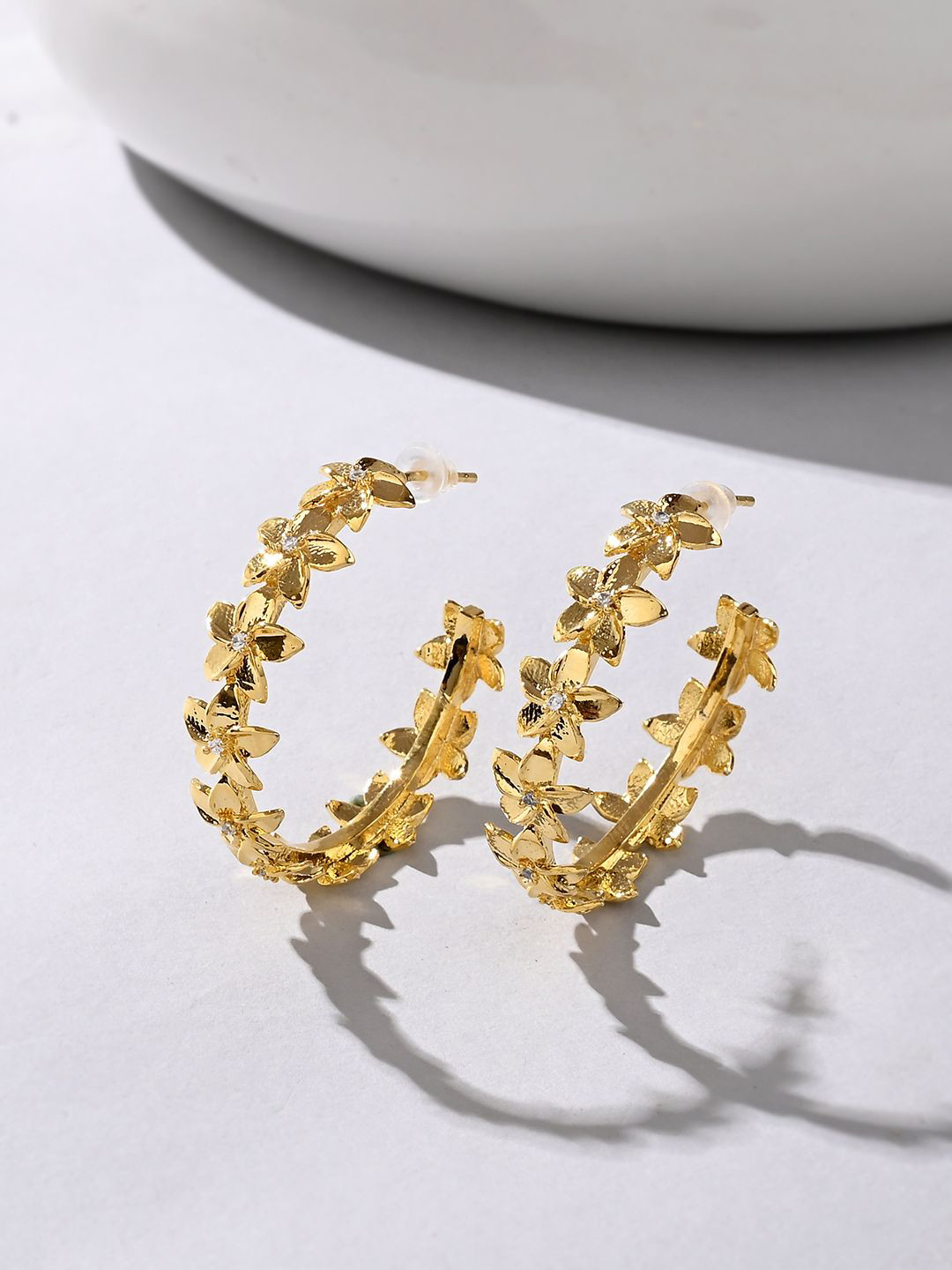 House of Pataudi Gold Plated Voylla Hawaii Plumeria Hoop Earrings