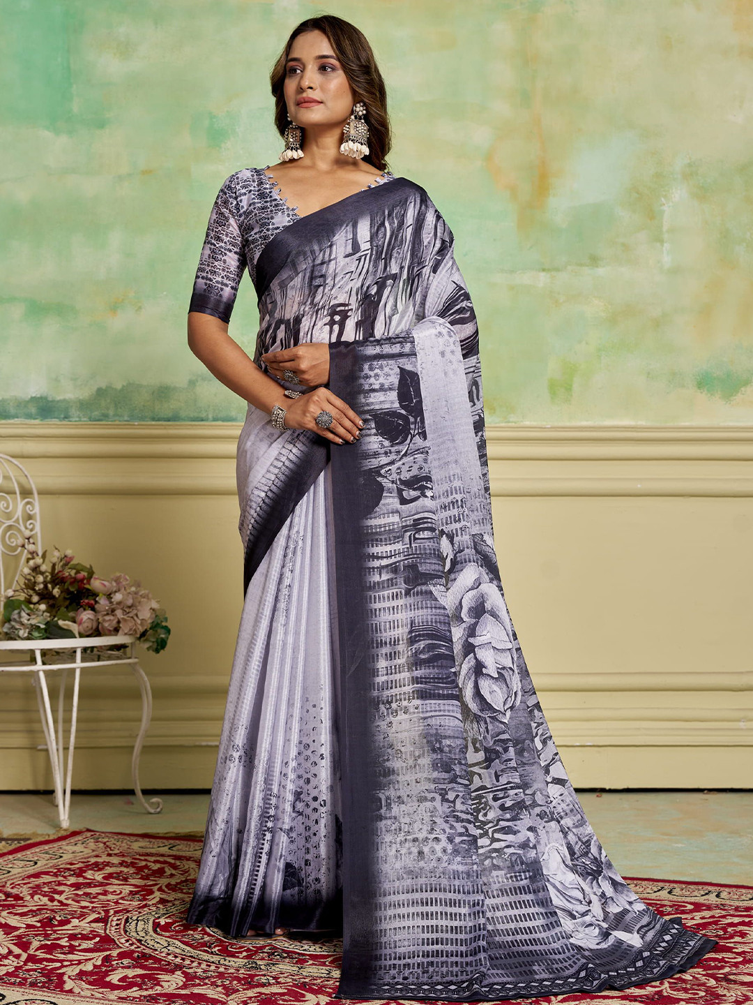 KAYOMMI Digital Printed Pure Crepe Saree