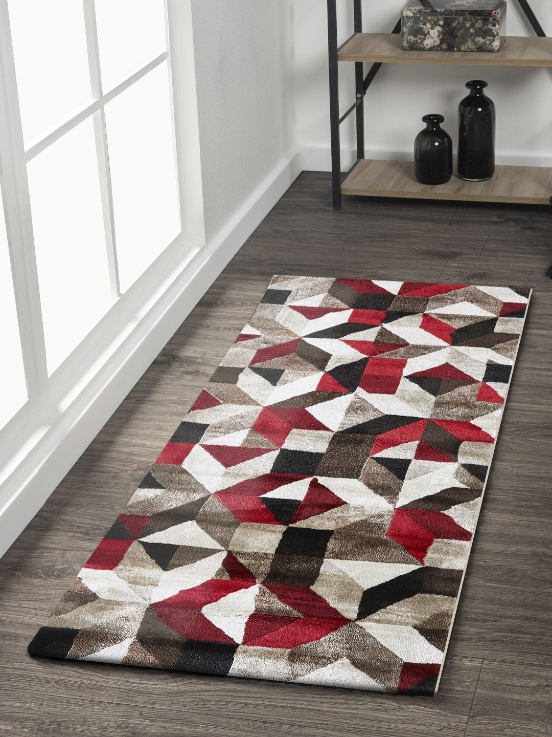 OBSESSIONS Red & White Geometric Water Repellent Bedside Runners