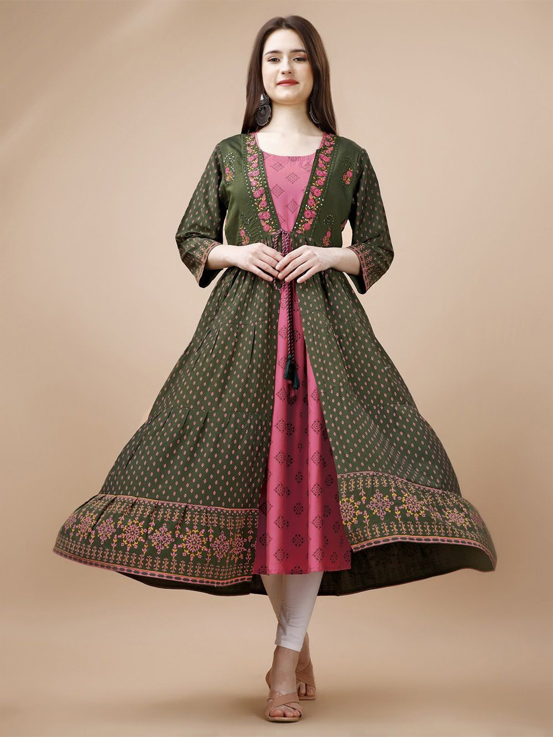 JIVORA Women Embroidered Pure Cotton Gown Ethnic Dress