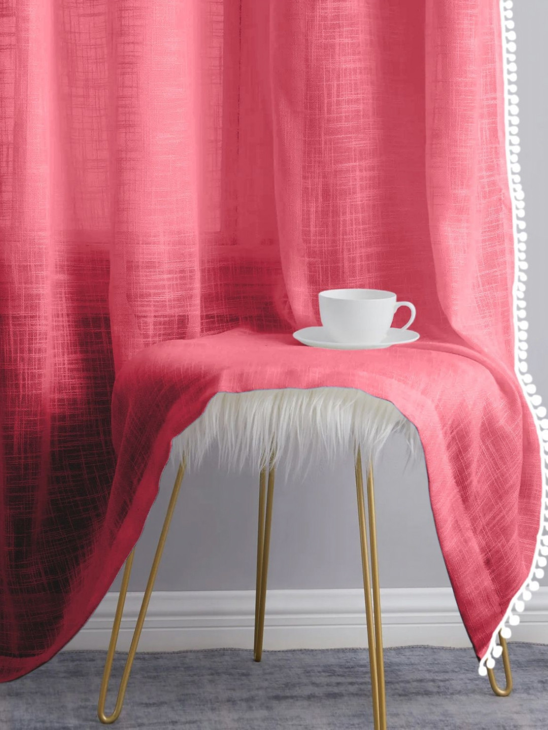 THE LINEN COMPANY Pink 2 Pieces Sheer Cotton Linen Window Curtain