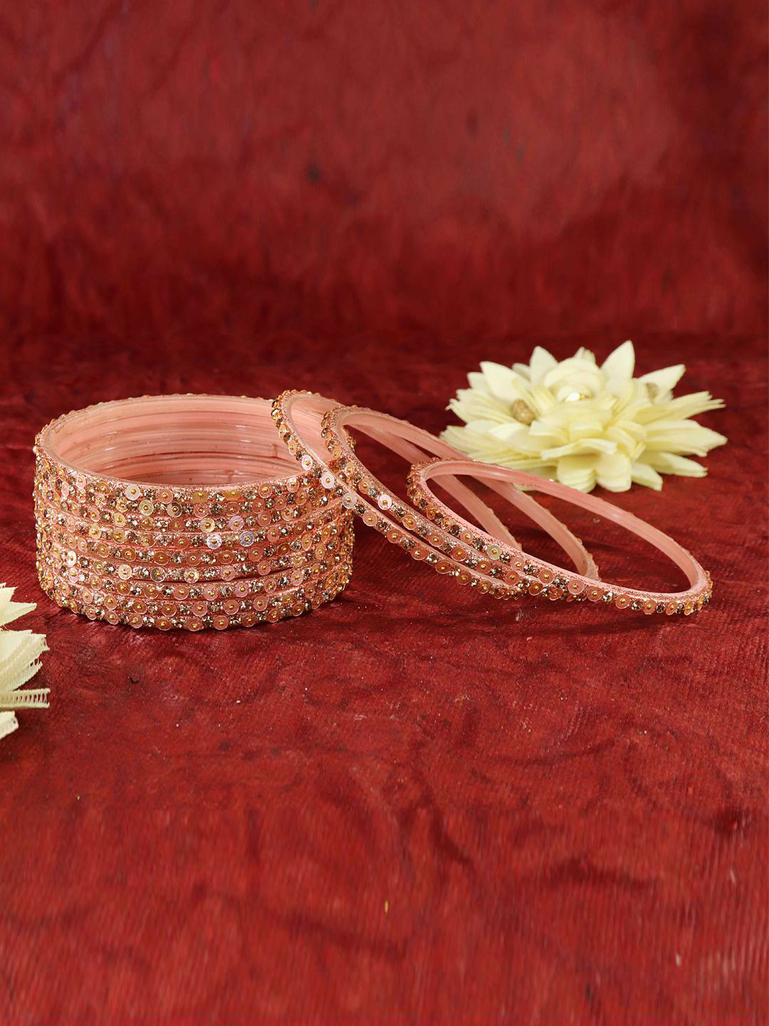 ZULKA Set Of 12 Diamond Stone Studded & Sitara Beaded Glass Bangles