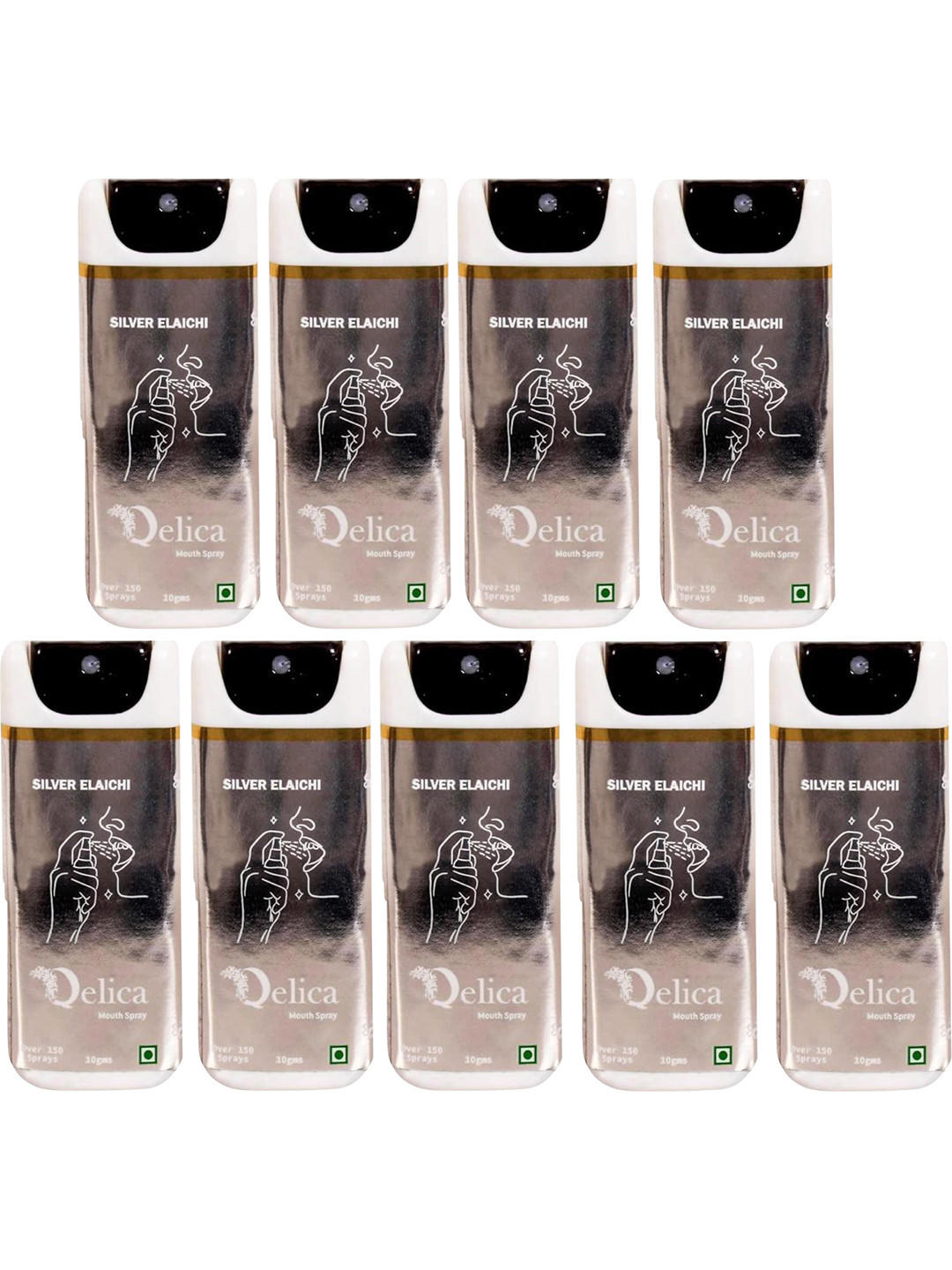 Qelica Set Of 9 Silver Elaichi Fresh Breath Spray-10g Each