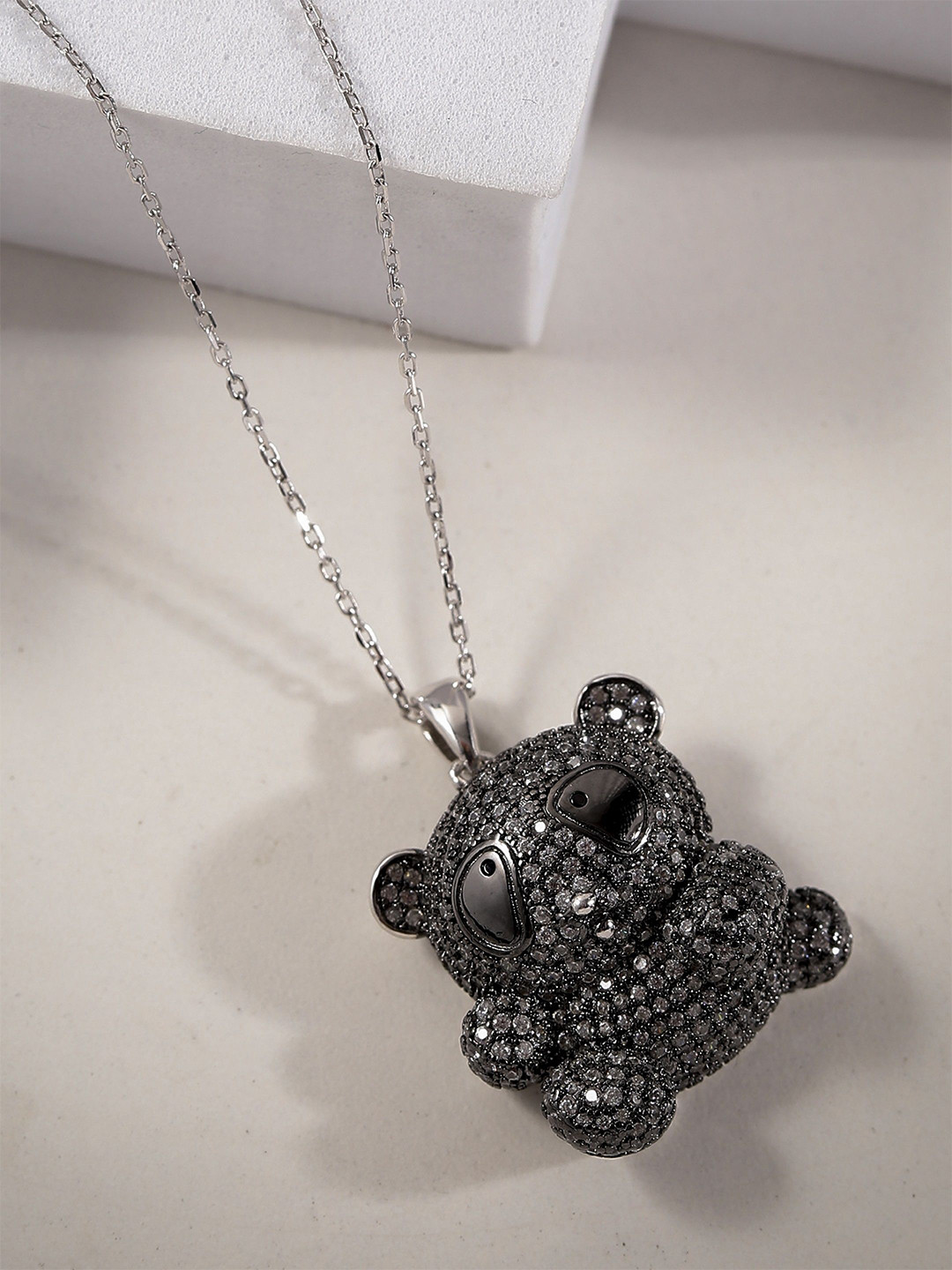 DIAVO 925 Sterling Silver Cubic Zirconia Mystic Panda Pendant With Chain