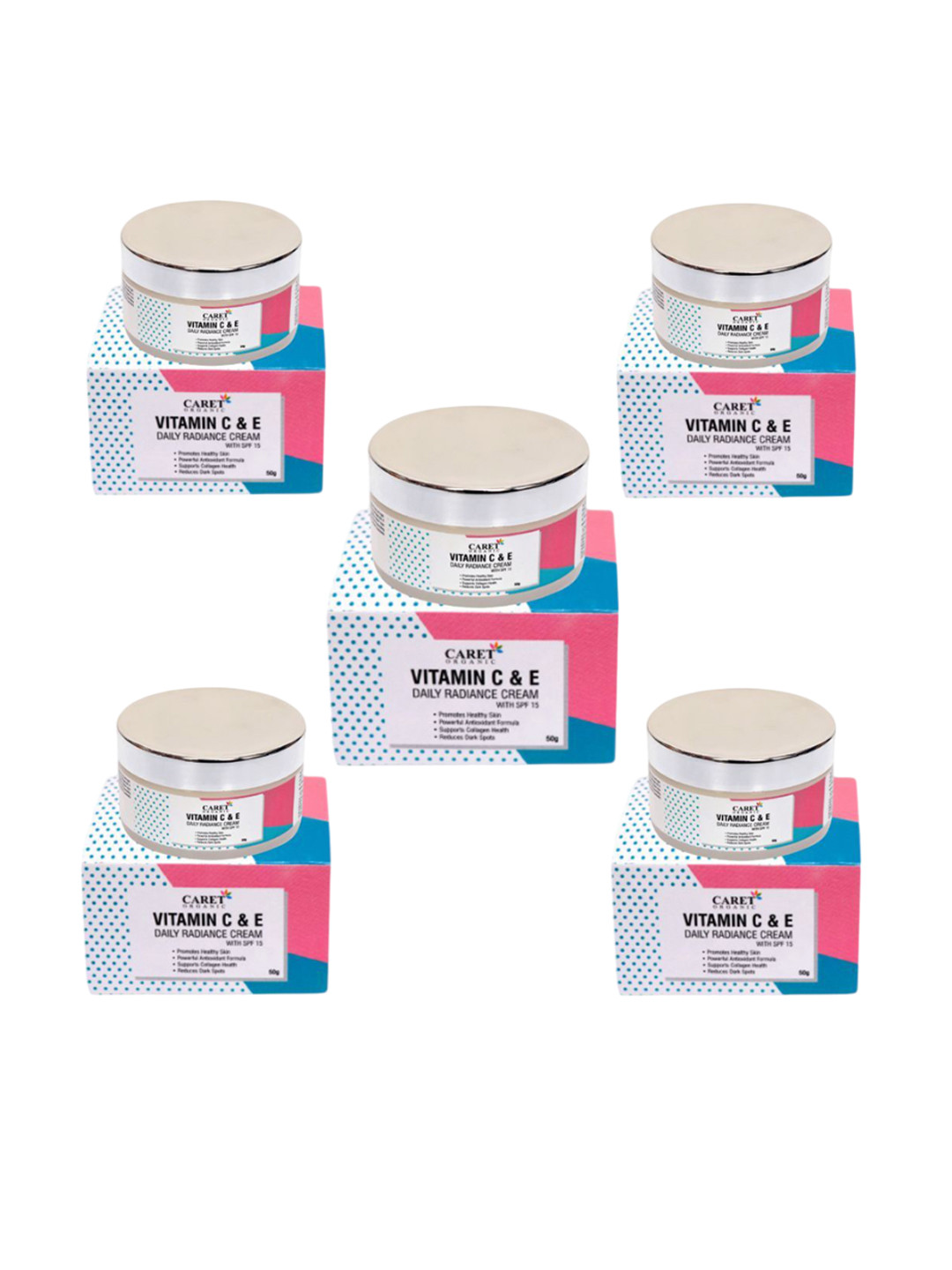 CARET ORGANIC Set of 5 Vitamin C & E Daily Radiance Cream - 50 g Each