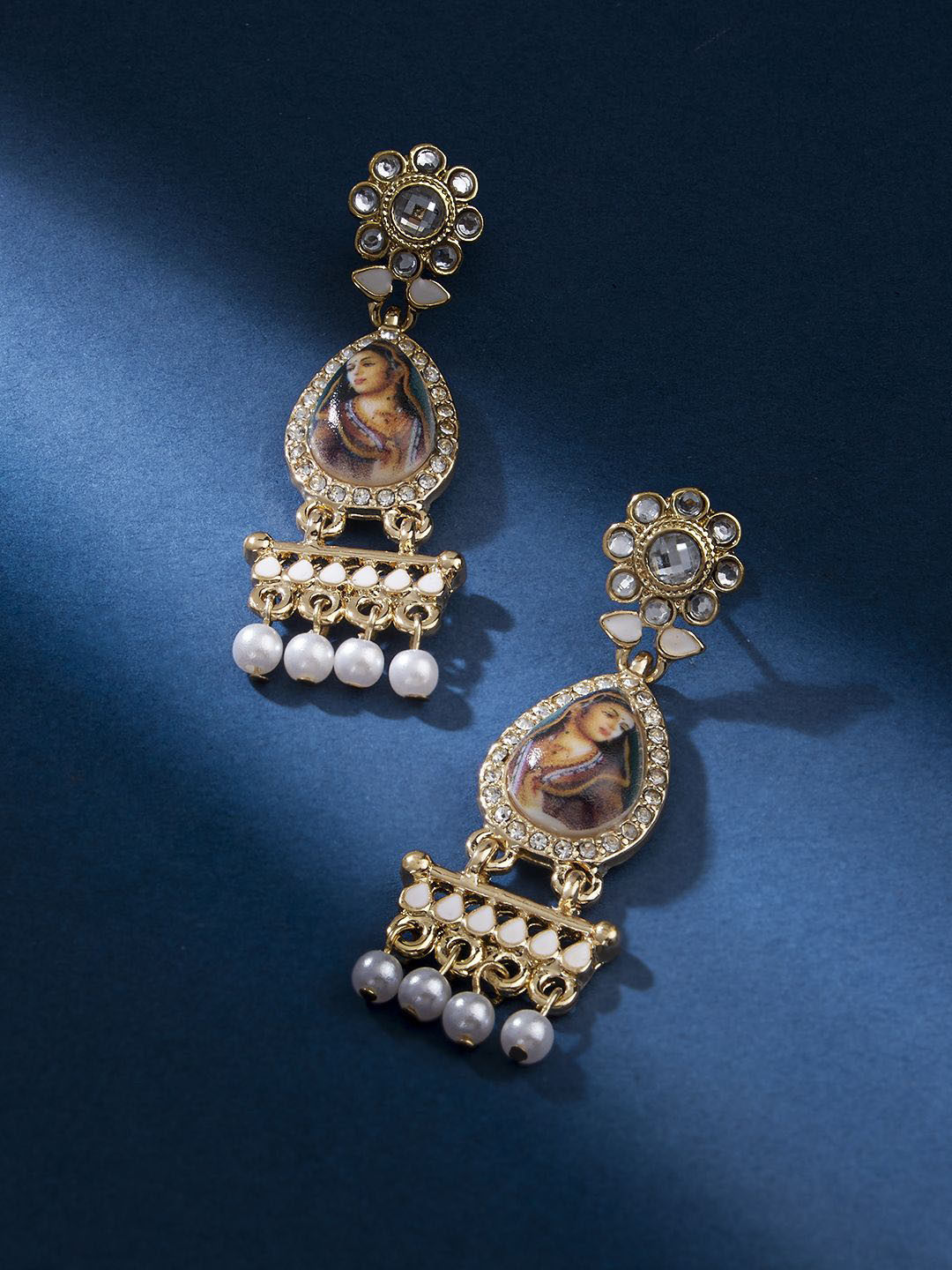 Kalakrith Milano Crystals Studded Geometric Rani Sa Drop Earrings