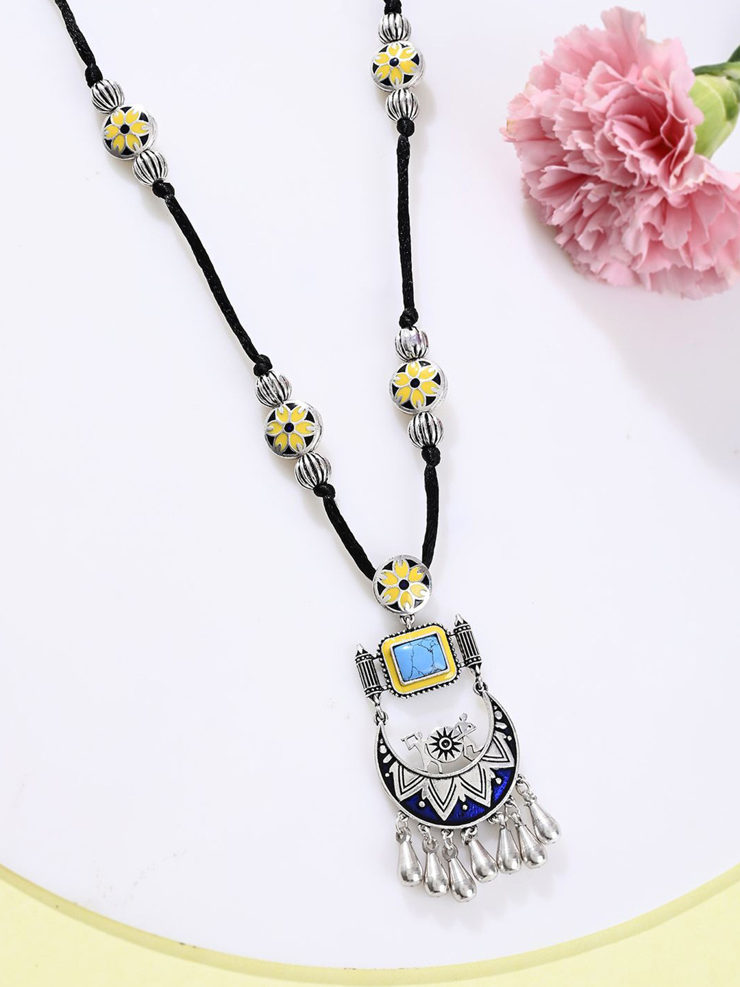 Sangria Silver Plated Warli Nagada Sang Dhol Statement Necklace