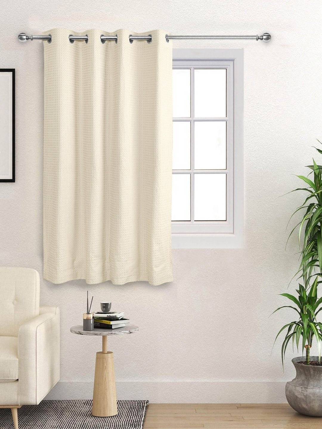 Saral Home Cream Colored Geometric Woven Design Black Out Window Curtain