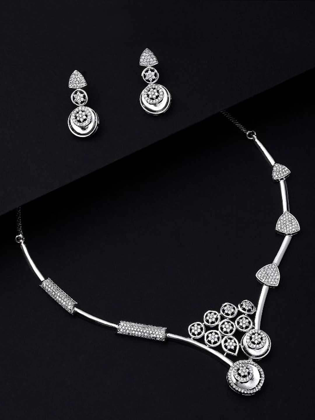 Cierra Silver-Plated AD- Studded Round & Oval Shape Necklace and Earrings