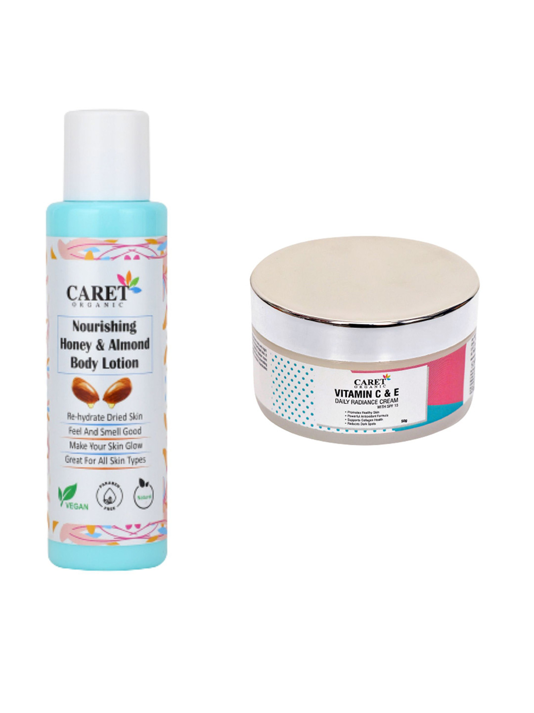 CARET ORGANIC Honey & Almond Body Lotion-100ml & Vitamin C Face Cream-50g