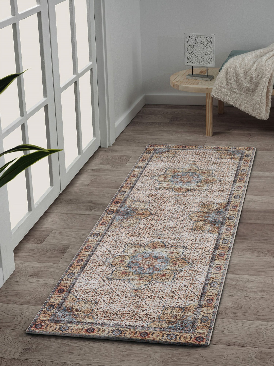 OBSESSIONS Beige & Cream-Color Ethnic Motifs Rectangular Bedside Runners