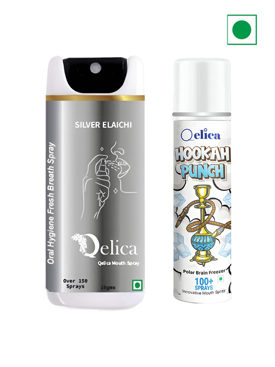 Qelica Set Of 2 Silver Elaichi & Hookah Punch Mouth Freshener Spray 10 g Each