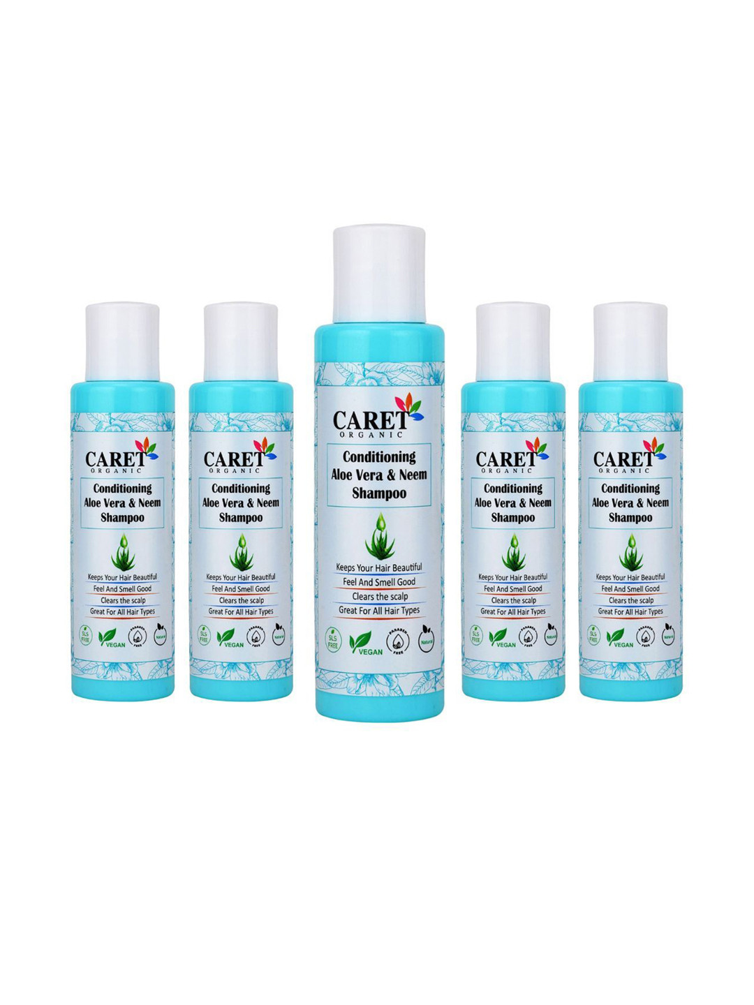 CARET ORGANIC Set Of 5 Conditioning Aloevera & Neem Dandruff Control Shampoo-100ml Each