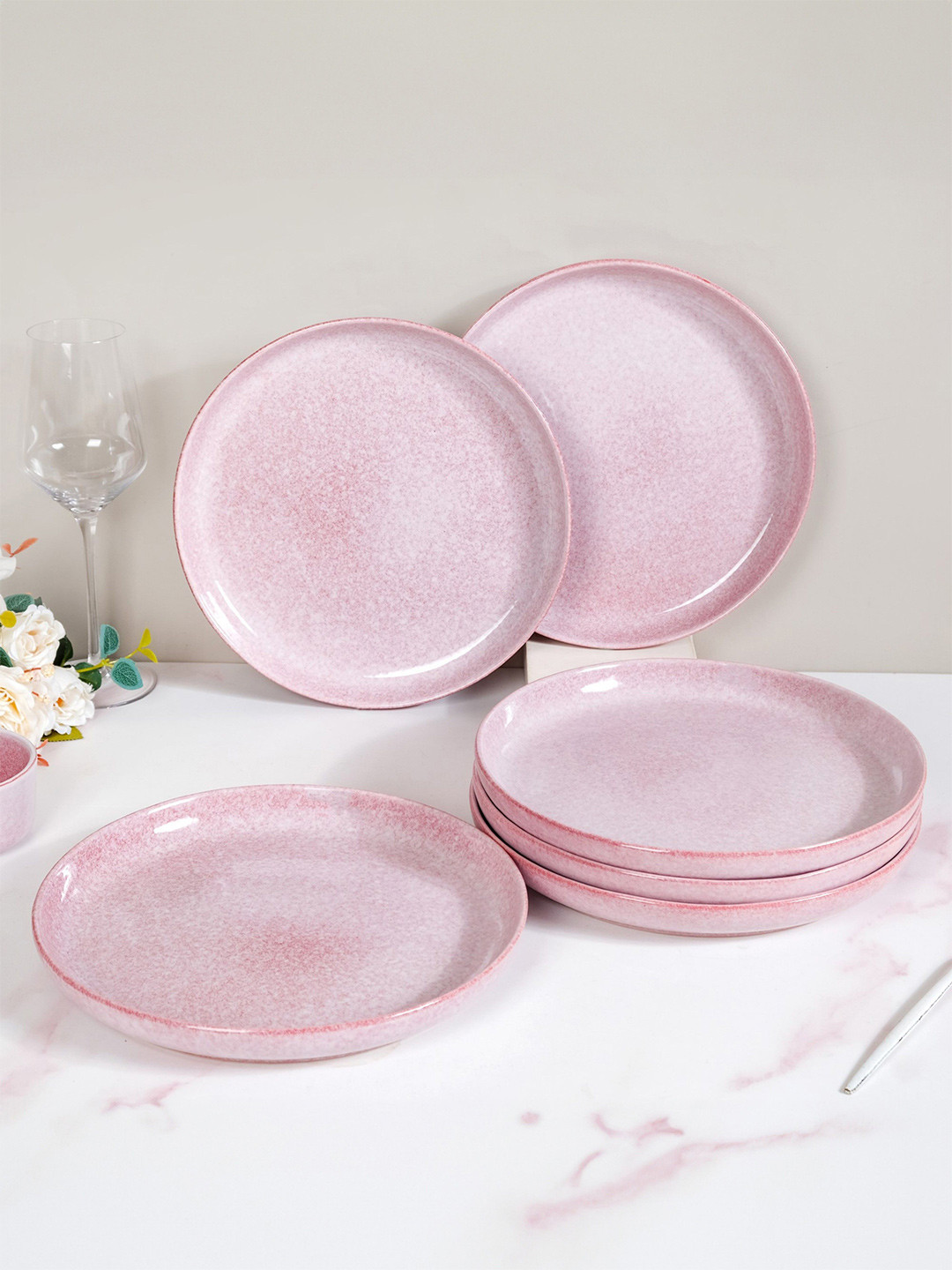 Nestasia 6 Pcs Large Ceramic Dinner Plate Pink 10 Inch