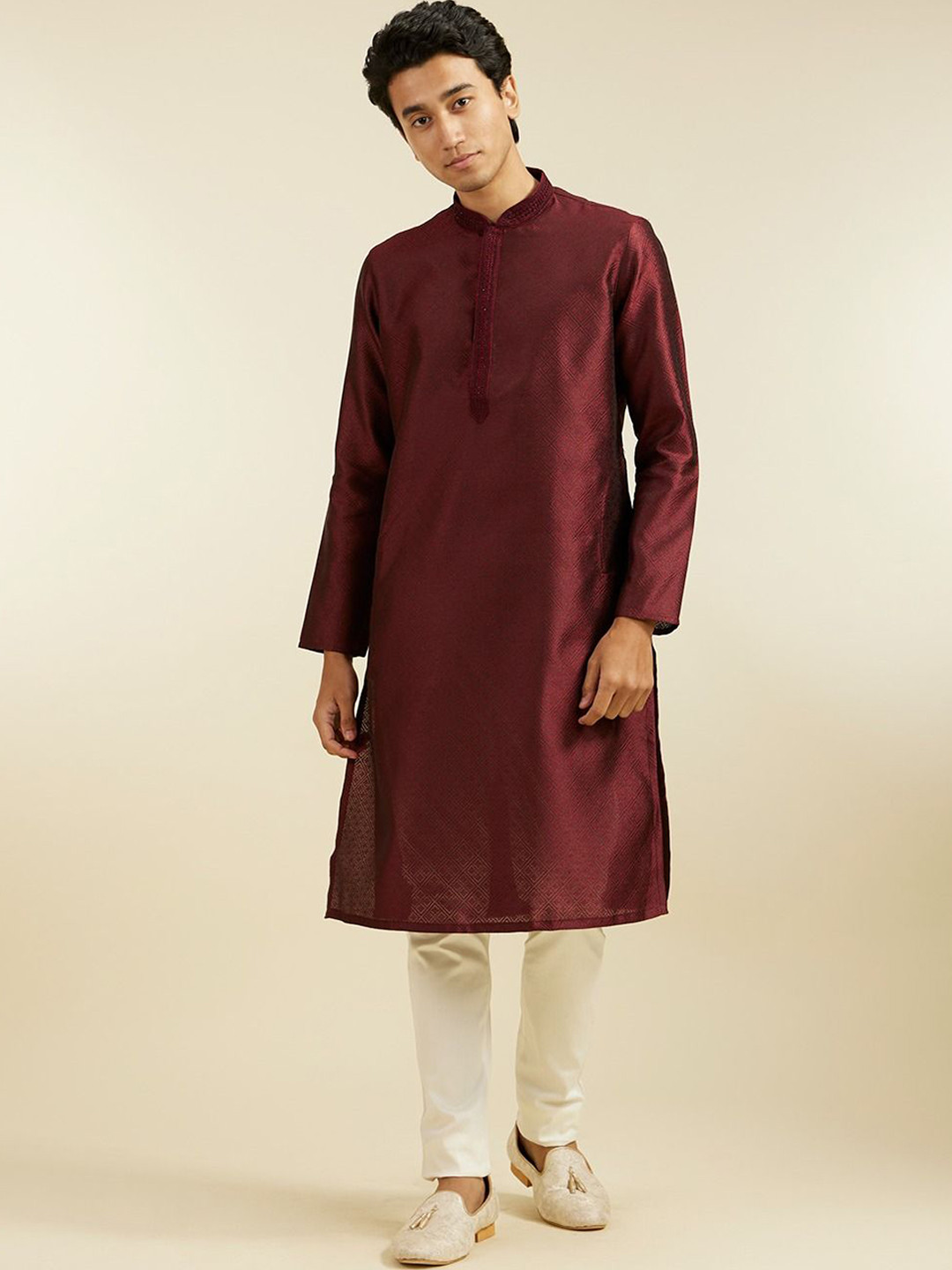 Diwas by Manyavar Ethnic Motifs Woven Design Mandarin Collar Straight Kurta