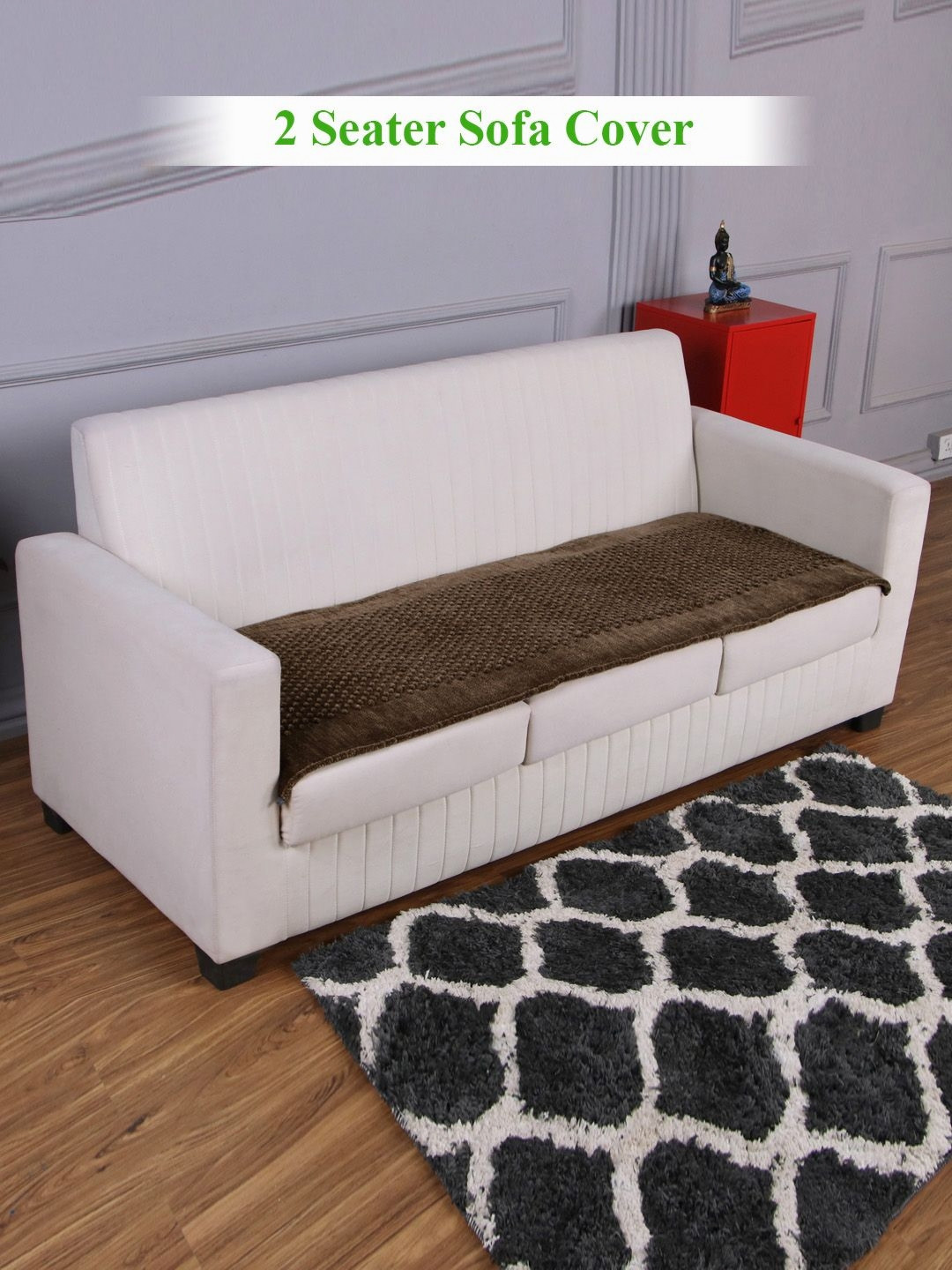 HOKIPO Cedar Brown 2 Seater Handloom Thick Poly Velvet Reversible Sofa Mat