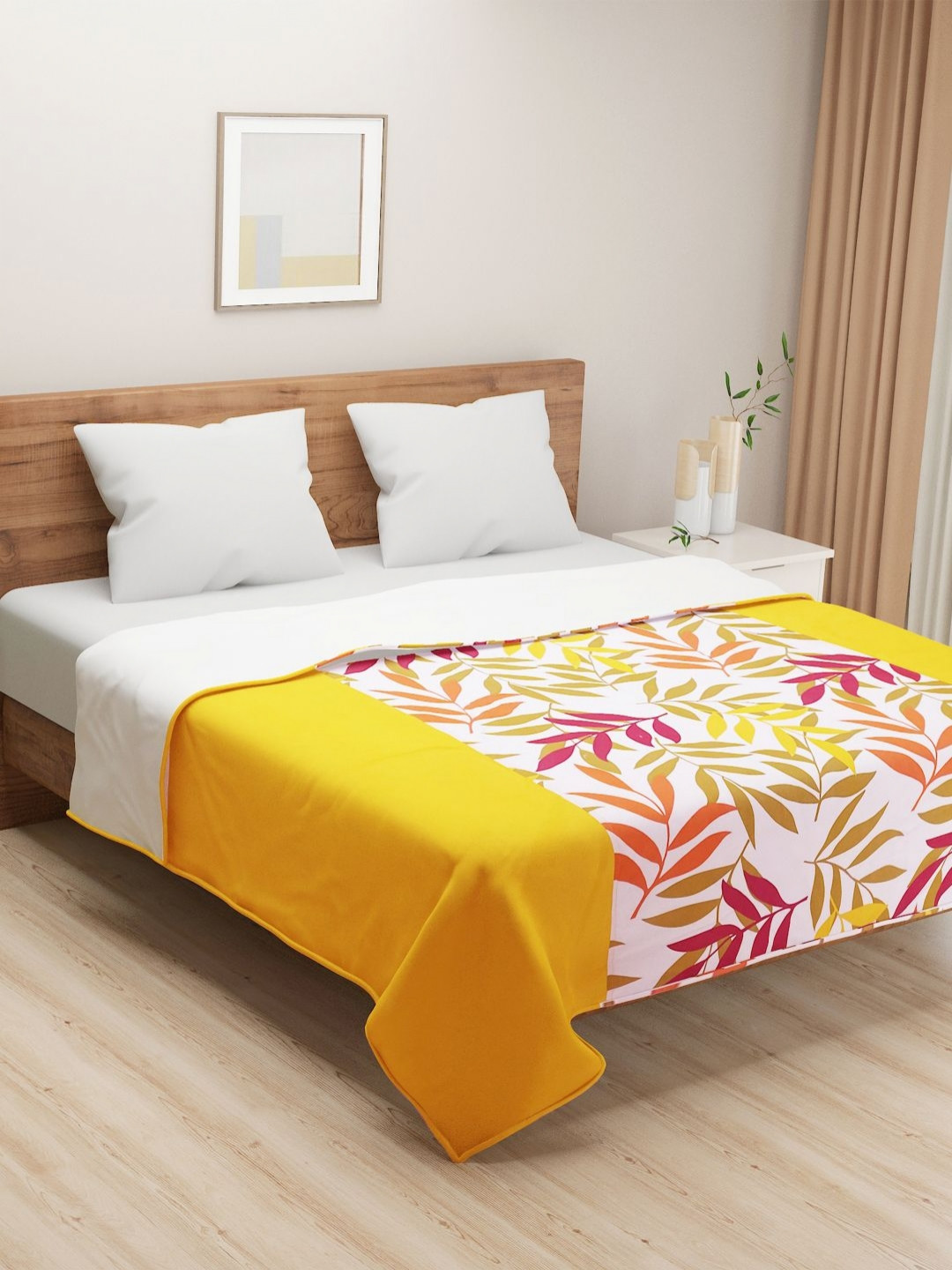 SWAYAM Shades Of Paradise Yellow Floral AC Room 110 GSM Pure Cotton Double Bed Dohar