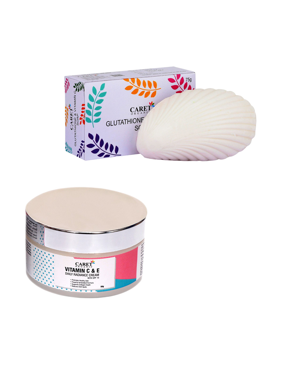 CARET ORGANIC Vitamin C & E Daily Radiance Cream 50 g With Glutathione & Vitamin C Soap 75