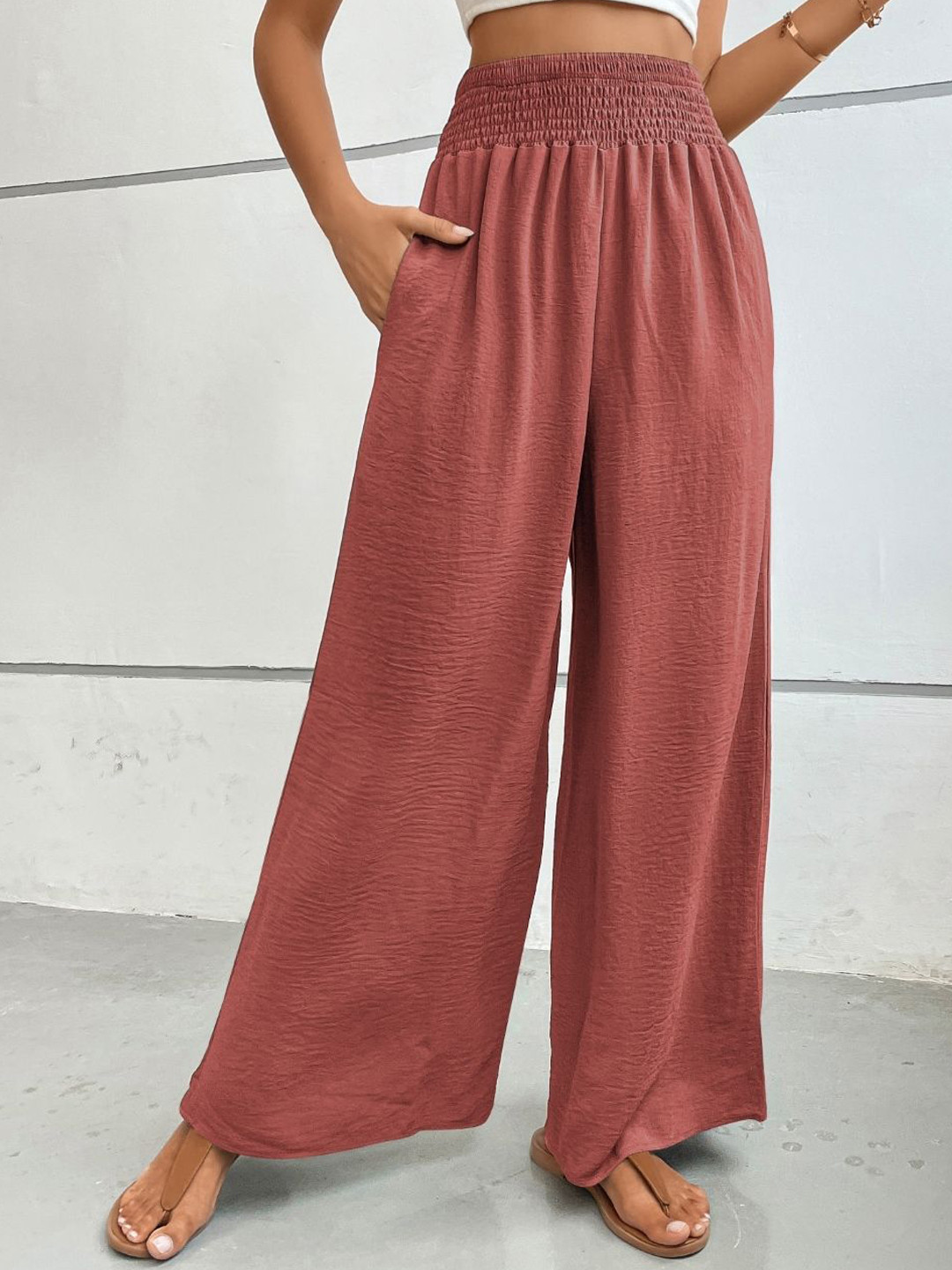 KPOP Women Mid-Rise Tailored Wide Leg Trousers