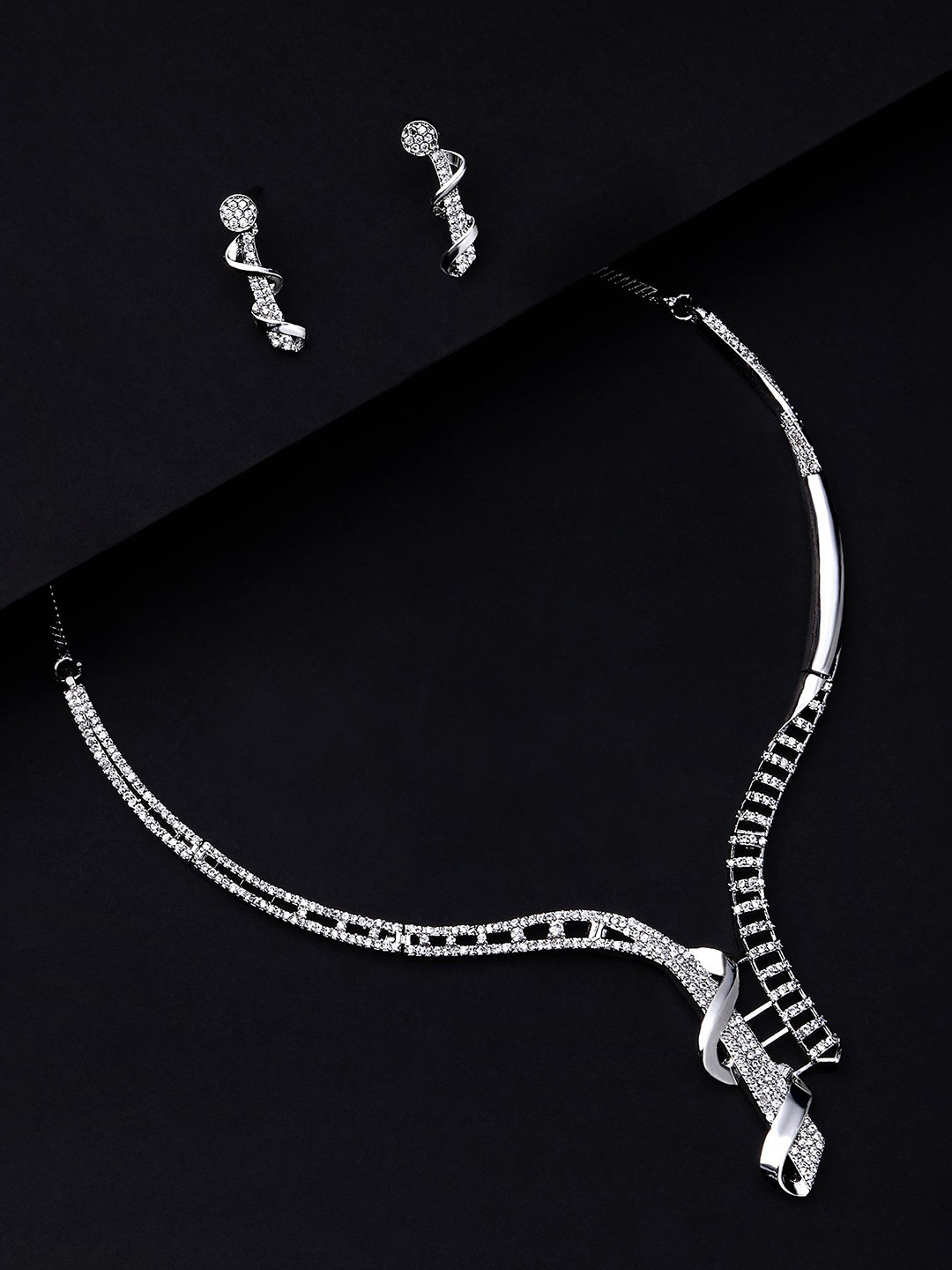 Cierra Exotic Silver Plated AD-Studded Necklace & Earrings