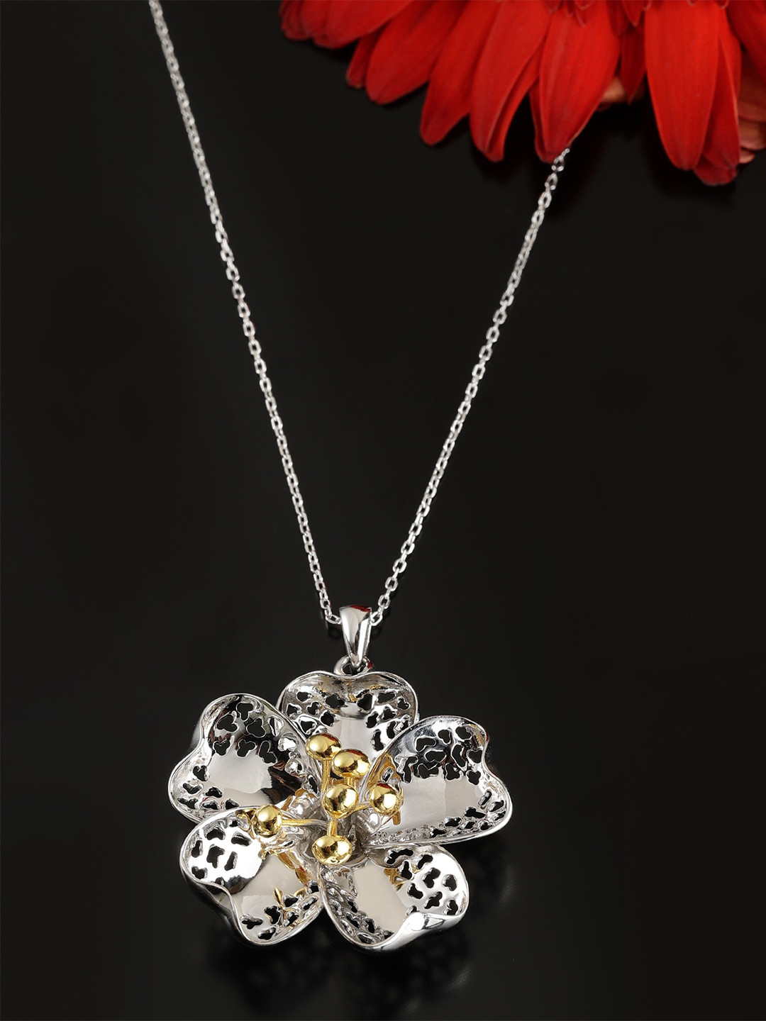 DIAVO 925 Sterling Silver Rhodium-Plated Blossom Of My World Pendant With Chain