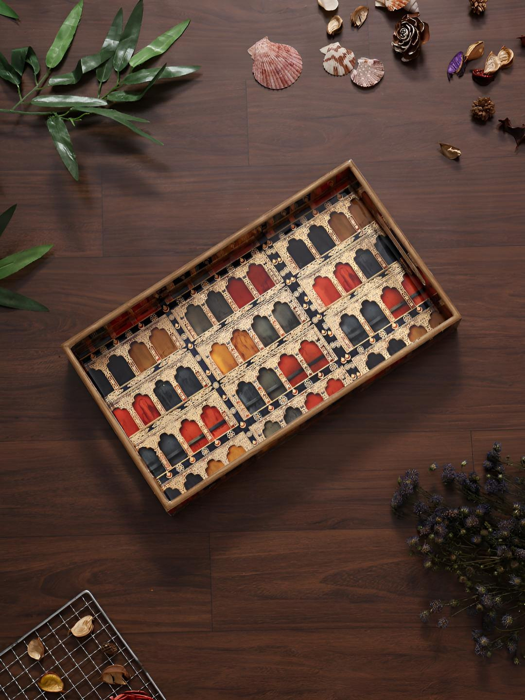 HomeShastra Jharokha Red Wood Serving Tray