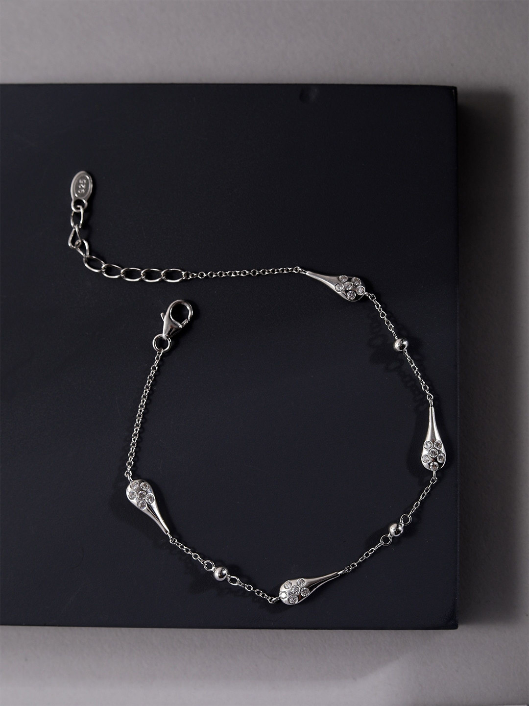 DIAVO 925 Sterling Silver Rhodium-Plated Stone Studded Modern Chic Link Bracelet