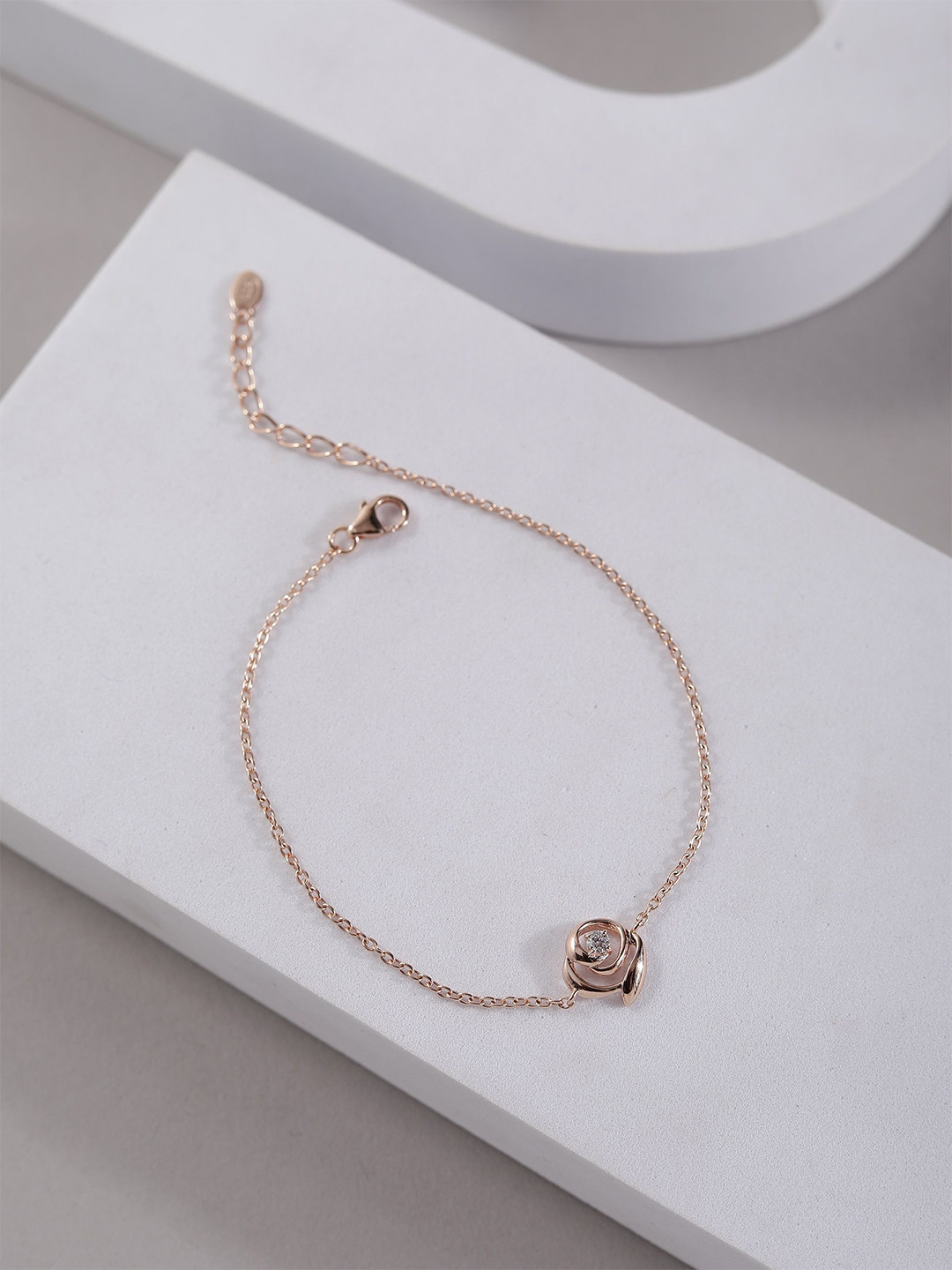 DIAVO 925 Sterling Silver Rose Gold-Plated Stone Studded Bejeweled Wraparound Bracelet