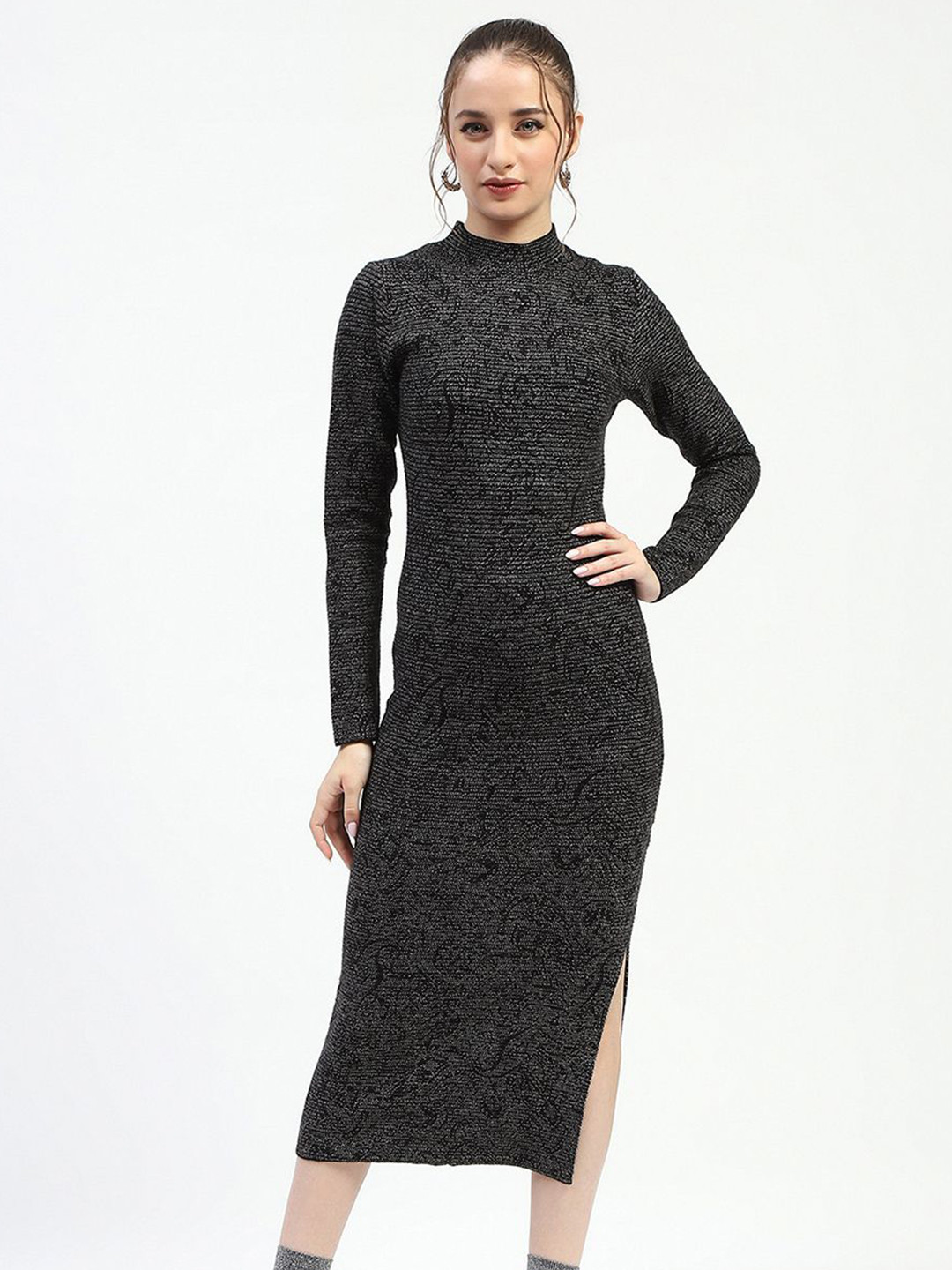 Madame Women Long Sleeves Sheath Midi Dress