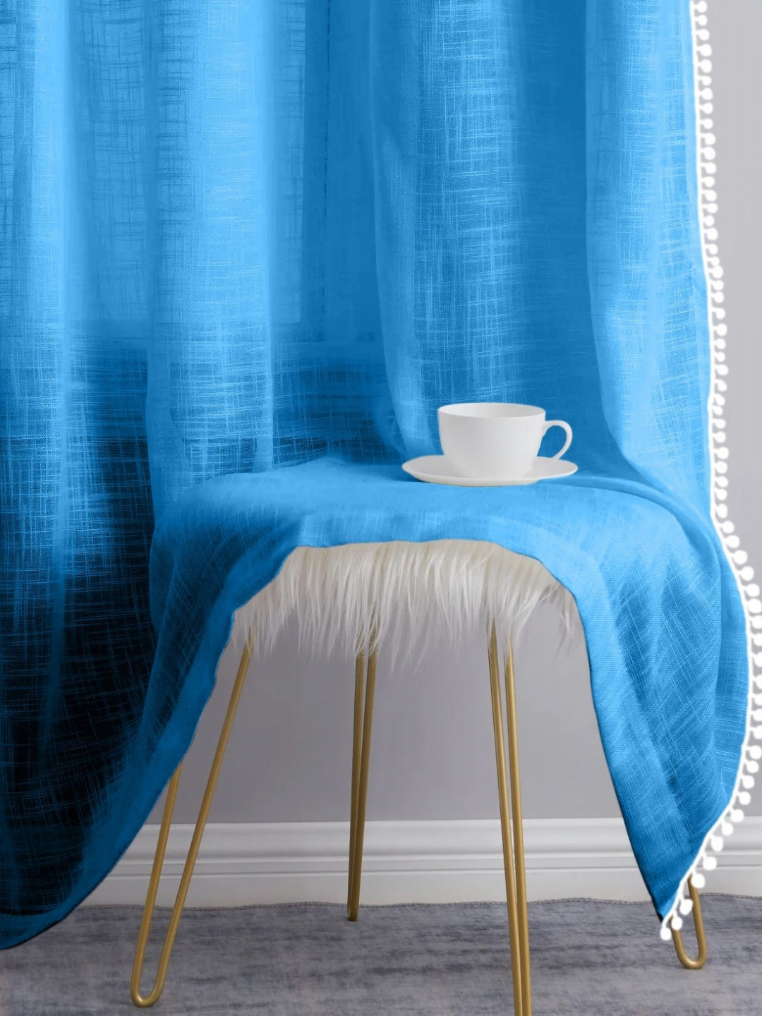 THE LINEN COMPANY Blue 2 Pieces Sheer Cotton Linen Window Curtain