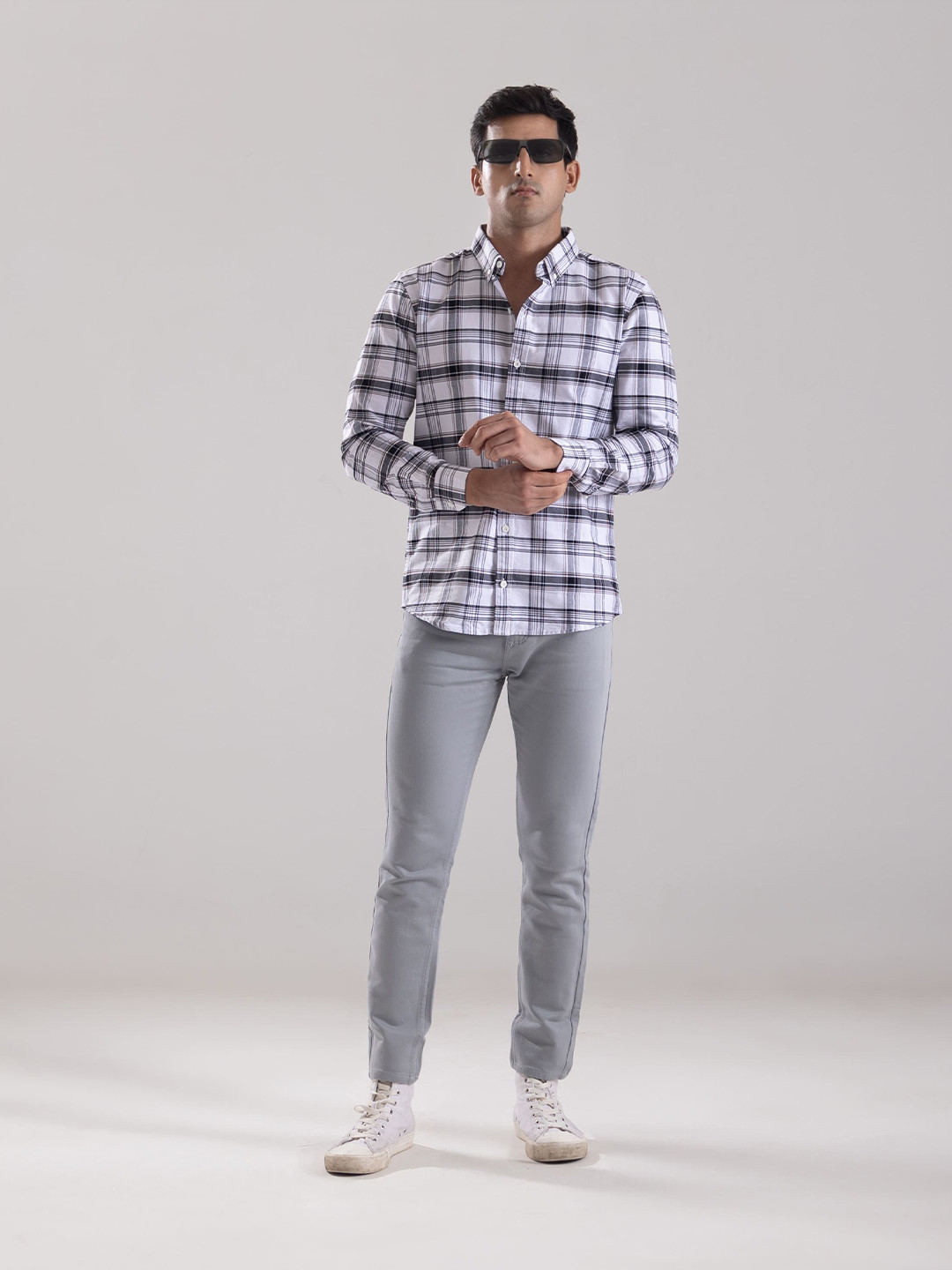 Code 61 Men Standard Button-Down Collar Shepherd Checked Cotton Slim Fit Casual Shirt