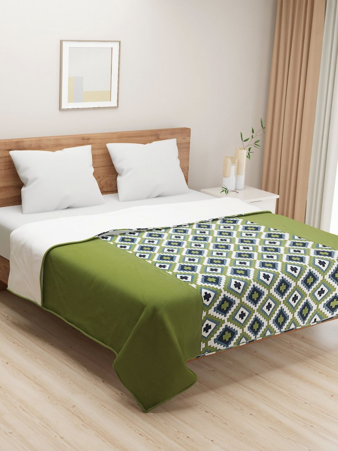 SWAYAM Shades Of Paradise Green Geometric AC Room 110 GSM Pure Cotton Double Bed Dohar